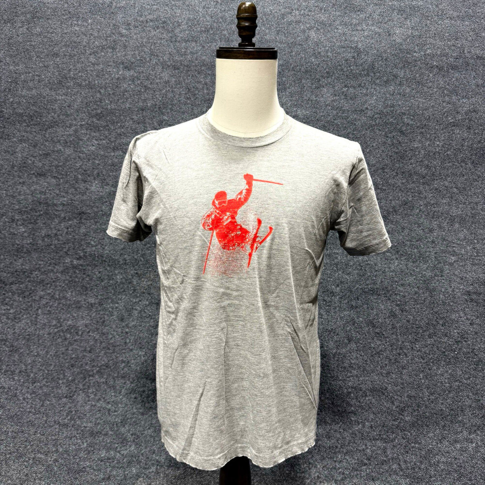 Andrew Christian Mens M Gray Graphic T-Shirt Red Skier Ski Snowboard Tee